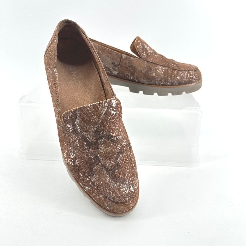 Vionic Kensley Loafers Lug Sole Comfort Chic Edgy 7.5 Brown Snakeskin Shoes